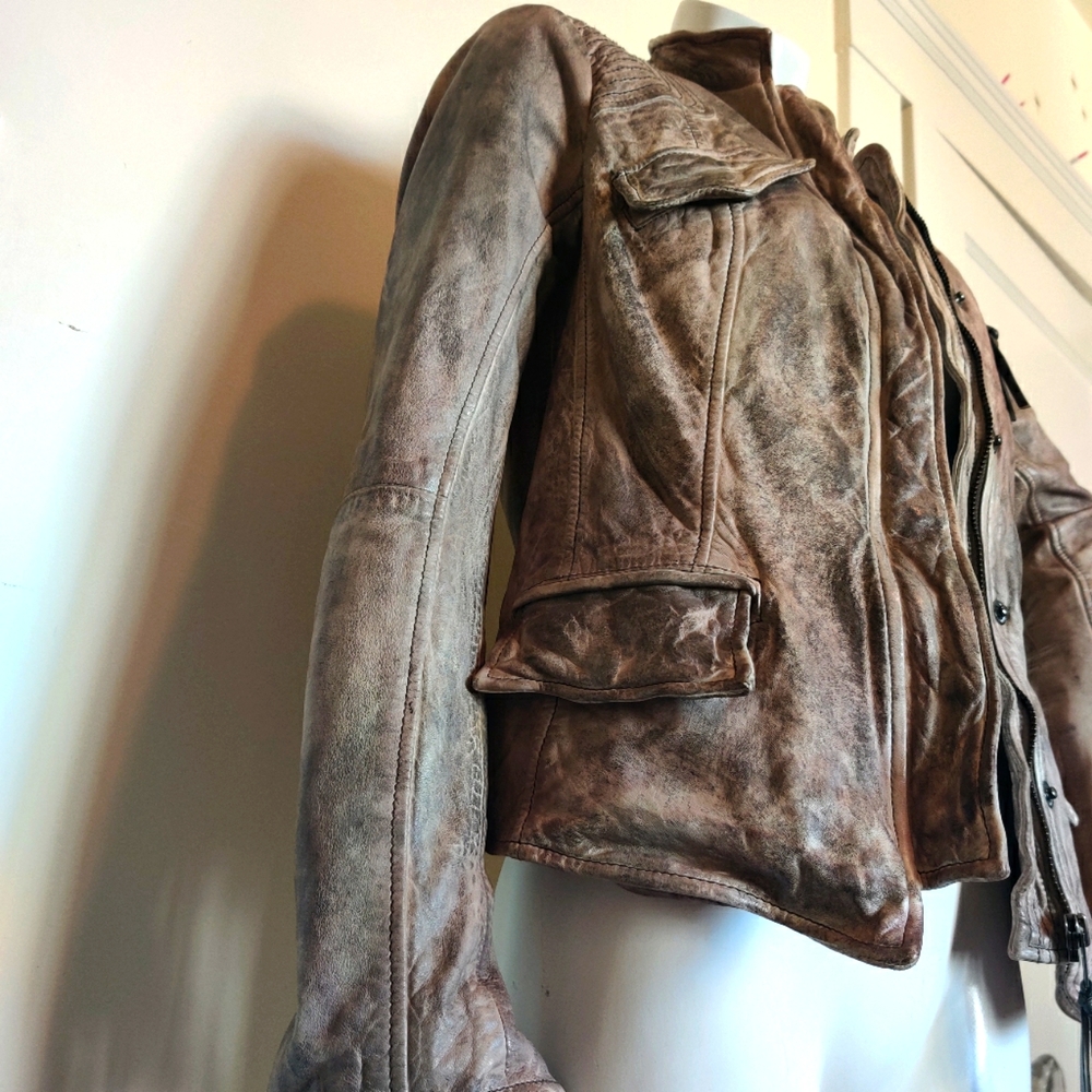 Rare Free People Grey Genuine Leather Jacket Small